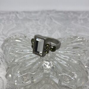 Lia Sophia Silver Tone Baguette Crystal/glass Ring Statement Modernist Style